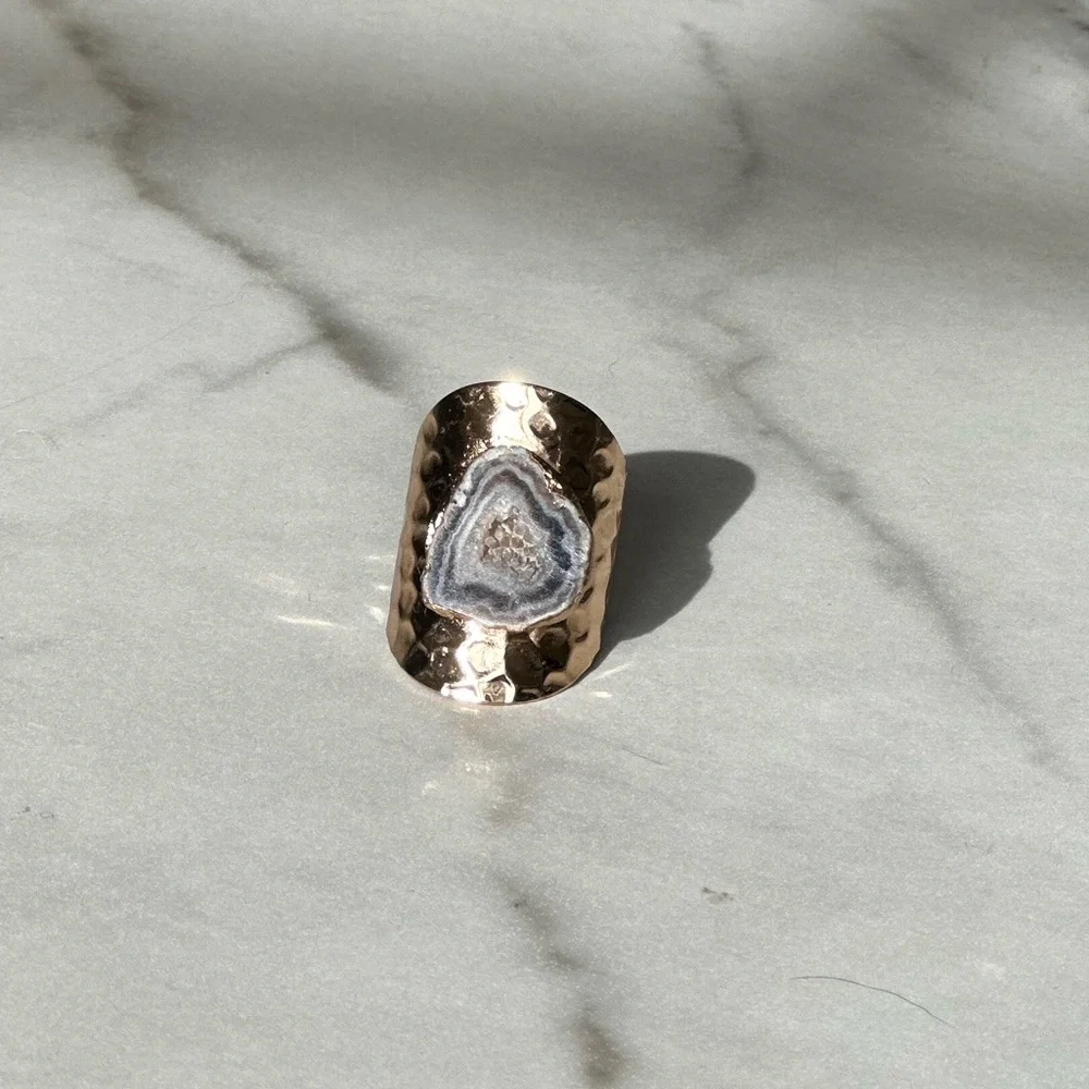 Luxury Natural Stone Adjustable Irregular Geode Gold-plated Ring